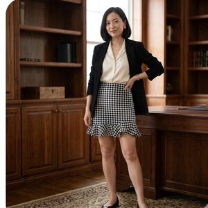 SHEIN Black & White Houndstooth Ruffle Mini Skirt